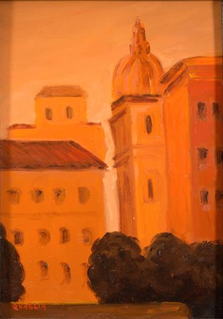 CARLO QUAGLIA (Terni 1903 - 1970) Scorcio con cupola, anni '60 Olio su...