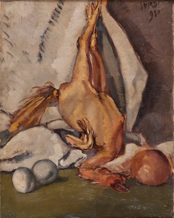 LUIGI SURDI (Napoli 1897 - Roma 1959) Natura morta con pollo, 1930 Olio su...