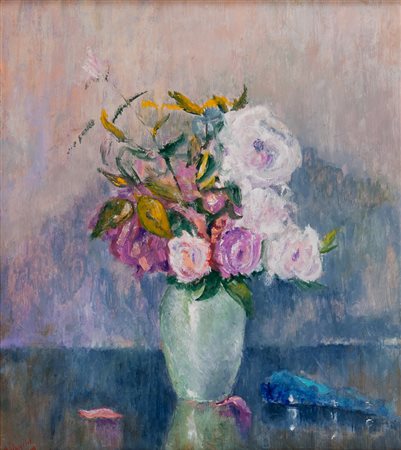 DEIVA DE ANGELIS (Gubbio 1885 - Roma 1925) Vaso di fiori Olio su tavola, cm....