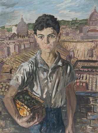 CARLO LEVI (Torino 1902 - Roma 1975) Ragazzo romano Olio su tela, cm. 101 x...