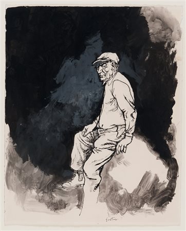 RENATO GUTTUSO (Bagheria 1912 - Roma 1987) Uomo seduto, 1951/52 China su...