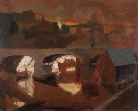 UGO ATTARDI (Sori di Genova 1923 - Roma 2006) Roma notturna, 1962 Olio su...