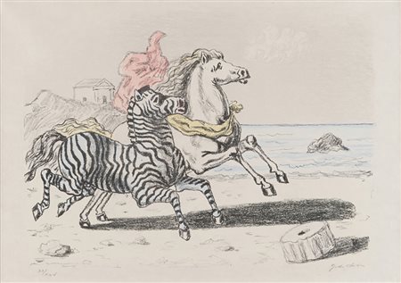 GIORGIO DE CHIRICO (Volos 1888 - Roma 1978) Zebra e cavallo, 1969 Litografia...