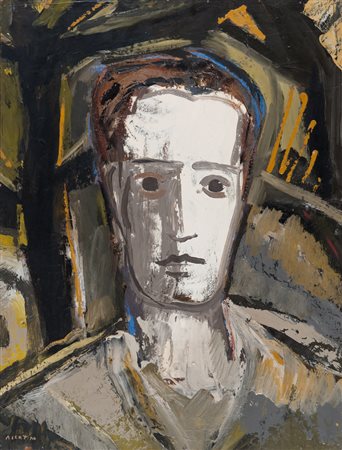 ENRICO ACCATINO (Genova 1920 - Roma 2007) Volto maschile Tecnica mista su...