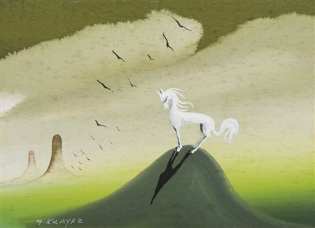 GINO KRAYER (Venezia 1906 - ?) Il Bianco Cavallo, anni '50 Tempera su tavola,...