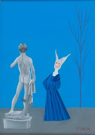 VENIERO CANEVARI (Farnese 1926 - Roma 1988) Suora e David, 1969 Olio su...