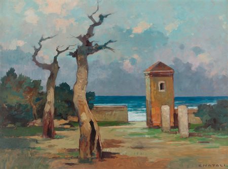 RENATO NATALI (Livorno 1883 - 1979) Ardenza d'inverno Olio su tavola, cm. 60...