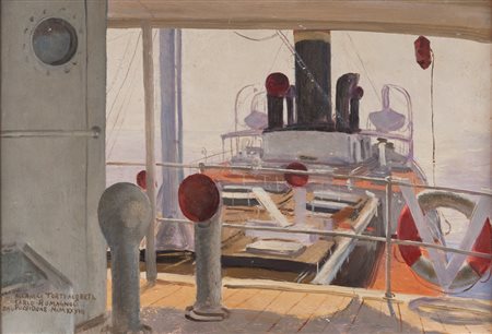 CARLO ROMAGNOLI (Roma 1888 - 1965) Dal ponte, 1937 Olio su tavola, cm. 34 x...