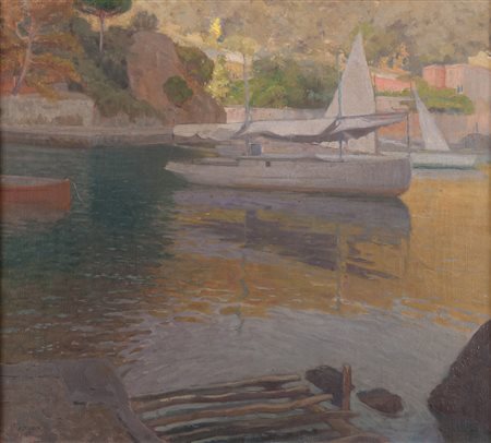 PIETRO DODERO (Genova 1881 - 1967) Il Porto di Portofino, 1919 Olio su tela,...