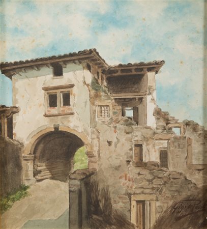 LUIGI (GIGI) DE PAOLI (Pordenone 1857 - 1947) Scorcio con casa Acquarello su...