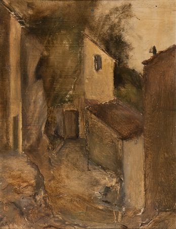 ENRICO GAUDENZI (Roma 1912 - 1999) Case anticolane Olio su tavola, cm. 50 x...