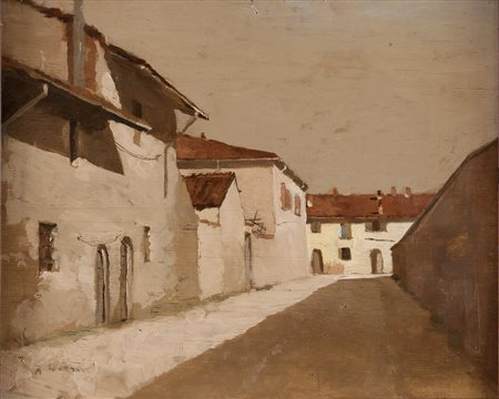 ALFREDO SORESSI (Mucinasso 1897 - Piacenza 1982) Case Olio su tavola, cm. 31...