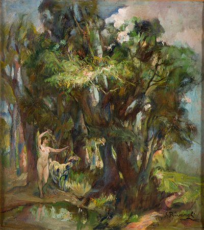 GIUSEPPE RIVAROLI (Cremona 1885 - Roma 1943) Figura nel bosco Olio su tela,...
