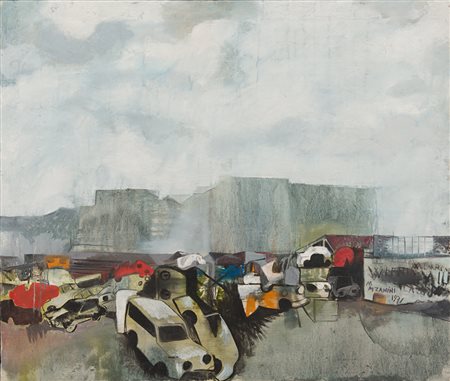 MARIO ZANINI (1907 - 1971) Sfasciacarrozze, 1971 Tecnica mista su tela, cm....