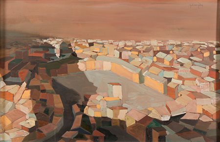 GIULIANO GELENG (Roma 1949) Pesaggio urbano con case Olio su tela, cm. 60 x...