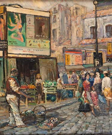 DON RICCARDO ARCIELLO (Italia XX secolo) Il mercato Olio su tela, cm. 60 x 50...