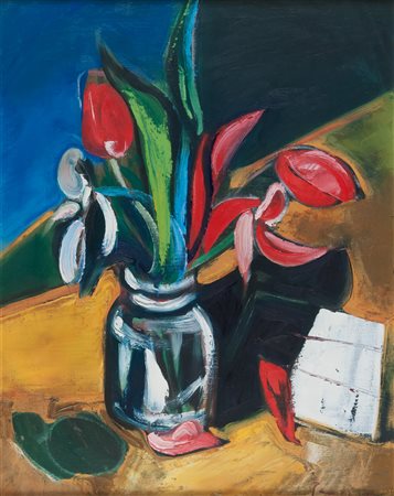 ARTISTA XX SECOLO Vaso di fiori Olio su lino, cm. 62 x 49