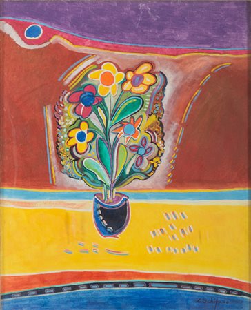 LUCIANO SCHIFANO (Roma 1943) Vaso con fiori, 1972 Olio su tela, cm. 50 x 40...