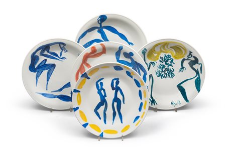 ANTONIO VANGELLI (Roma 1917 - 2004) Cinque piatti in ceramica manifattura...