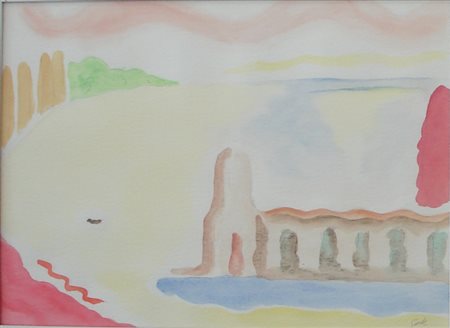 GUIDI VIRGILIO ROMA 1891 VENEZIA 1984 PUNTA DELLA DOGANA ACQUARELLO cm 35 x...