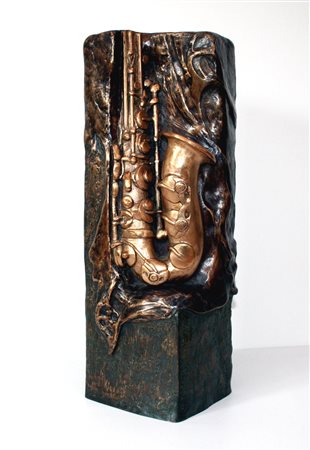 Ivo Batocco 1944, Cingoli (Mc) - [Italia] Sax scultura in bronzo 40x12x13 cm...