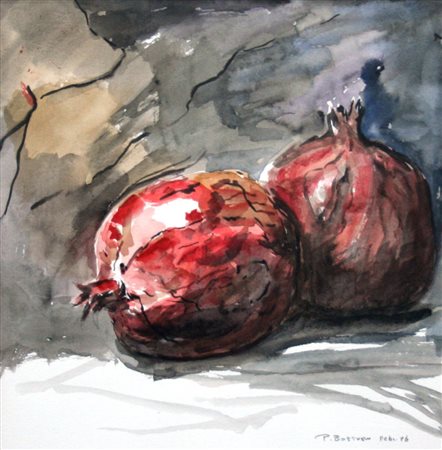 Peter Bostoen 1960, Roeselare - [Belgio] Punica Granatum acquerello su carta...