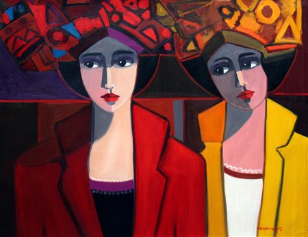 Santiago Caradeux Franulic 1955, Valparaiso - [Cile] Sisters olio su tela...