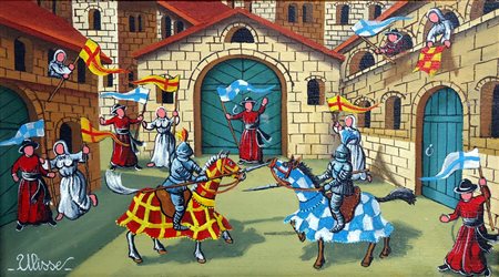 Ulisse 1957, Osimo (An) - [Italia] Il duello olio su tavola 25x45 cm 2007...