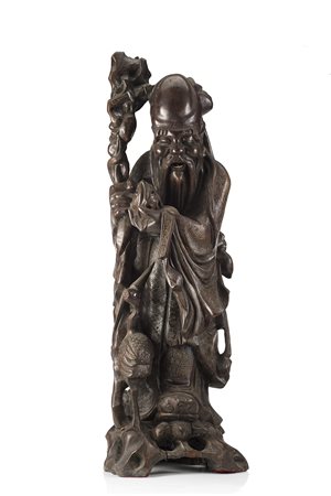 Scultura in legno intarsiato con fiori d'argento raffigurante l'immortale...