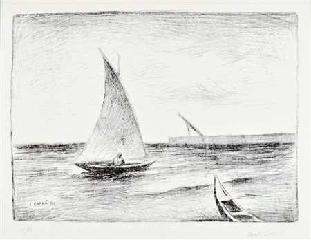 CARRA' CARLO Quargnento 1881 - Milano 1966 Barca a vela litografia es. 41/60...