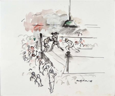 PIACESI WALTER Ascoli Piceno 1929 Boxeur 1978 gouache su carta 50x60 firma e...