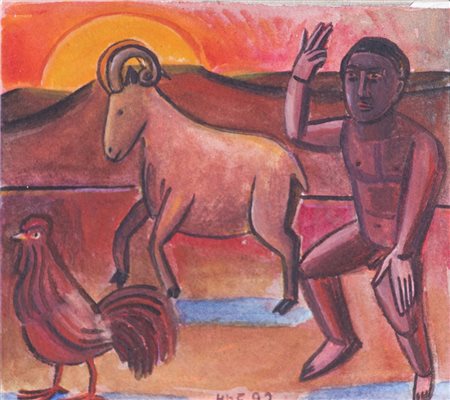 HELGI THORRSON (1975)Sunset, 1992Tecnica mista su cartaCm 14,5x12,5Firma e...