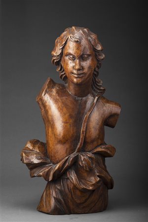 Arte del sec. XVIII. Scultura lignea raffigurante un mezzo busto (h. cm 52)...
