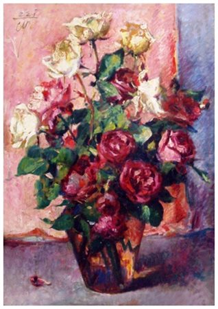 CORRADO MICHELOZZI Livorno 1883 – Firenze 1965 Rose Olio su tavola 70 x 50....
