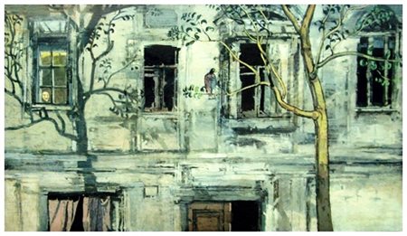 RAFFAELE DE ROSA Podenzana 1940 Senza titolo Olio su tavola 40 x 70. Sul...