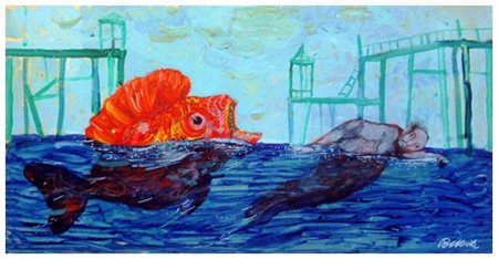 ANTONIO POSSENTI Lucca 1933 Senza titolo Olio e t.m. su tavola 20 x 40. Firma...