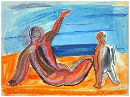 SANDRO CHIA Firenze 1946 Figure Pittura e tecnica mista su carta intelata 57...