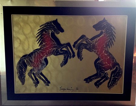 Sage Vernis - "Cavalli" - Smalti su lamiera dim. 50x70 - Firma in basso al...