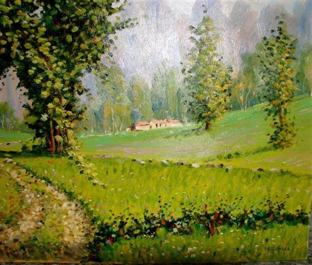 Luciano Fregonara "Primavera" Olio su cartoncino cm 40x50 - Firma in basso a...