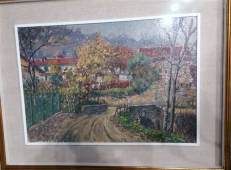 Pietro Boyer "Paesaggio campestre" Olio su tavola cm 35x50 Opera corredata di...