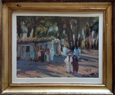 Gianni Sesia della Merla "Figure a Menfi" 1992 Olio su masonite cm 35x50 -...