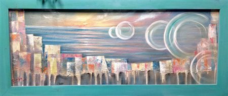 Gabriella Lucatello "Bolle di sapone" 2009 Olio su masonite cm 39x100 - Firma...