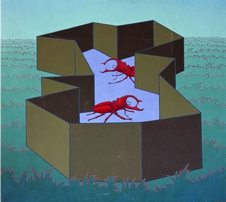 Francesco Casorati "Prigionieri" 1972 Olio su tela cm 140x150 - Opera...