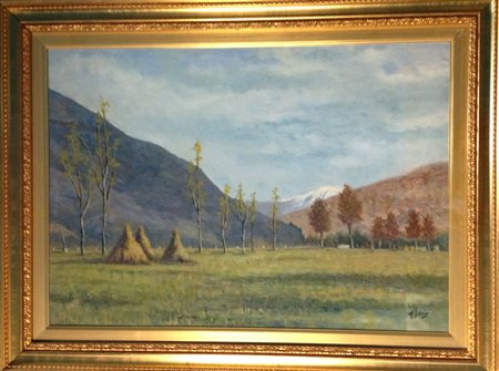 Felice Lecis "Val di Susa" Olio su cartone cm 50x70 - Firma in basso a dx