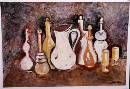 Anna Hobot "Natura morta" olio e smalti e sabbia su cartoncino spesso cm...