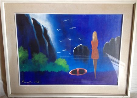 Eliano Fantuzzi "Guardando il mare" Olio su tela cm 50x70 opera incorniciata...