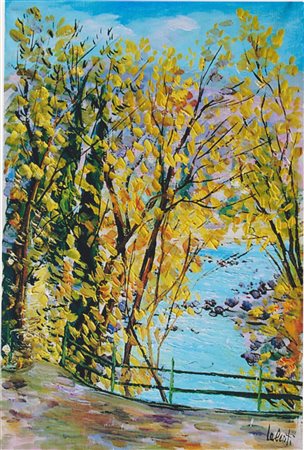 Antonio Ialenti "Fiume Sesia" 1988 Olio su tela cm 60x40 - Firma in basso a...