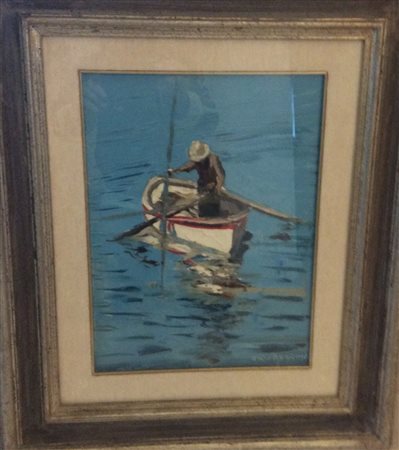Mario Berrino "Pescatore" Olio su tela cm 40x30 - Firma in basso a dx
