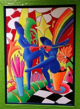 Giancarlo Montuschi "Allegoria musicale" olio su tela cm 50x35 Autentica su...