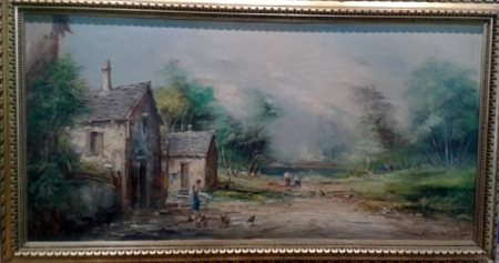 Athos Brioschi "La fattoria" Olio su tela cm 60x120 - Firma in basso a dx